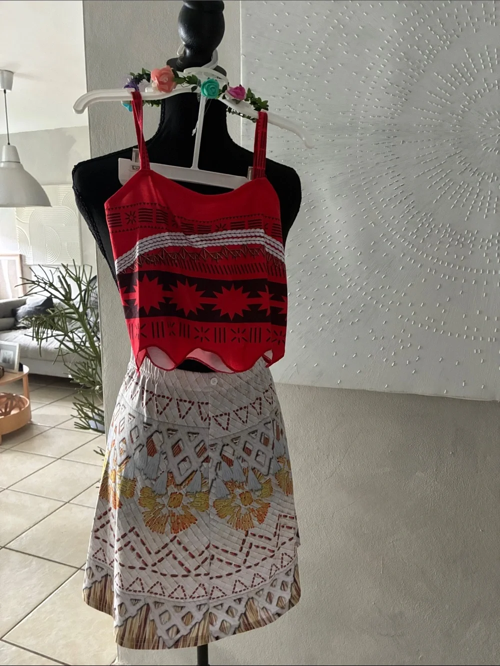 Moana Custom Red Patterned Crop Top & Printed Skirt Set - Girl Skirts